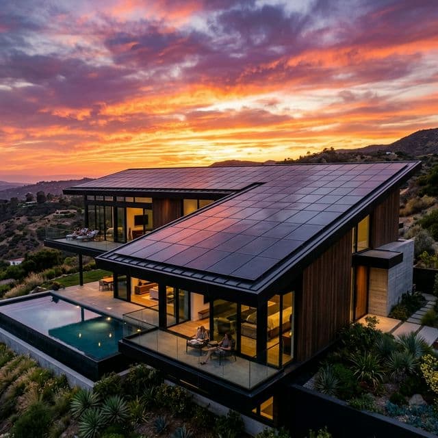 Modern premium solar panel installation on a luxury home roof